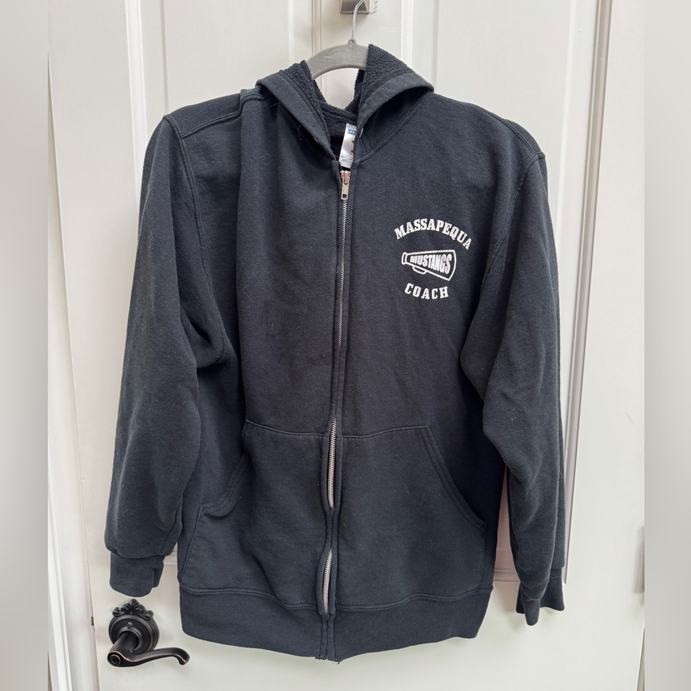 Jerzees Women’s Small Massapequa Mustangs Coach Zip Up Black Hoodie Jacket